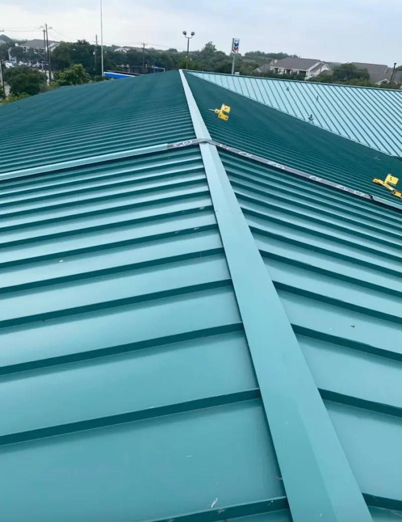 Green commercial metal roof ridge and valley for Metal Roof Repair in Goulds